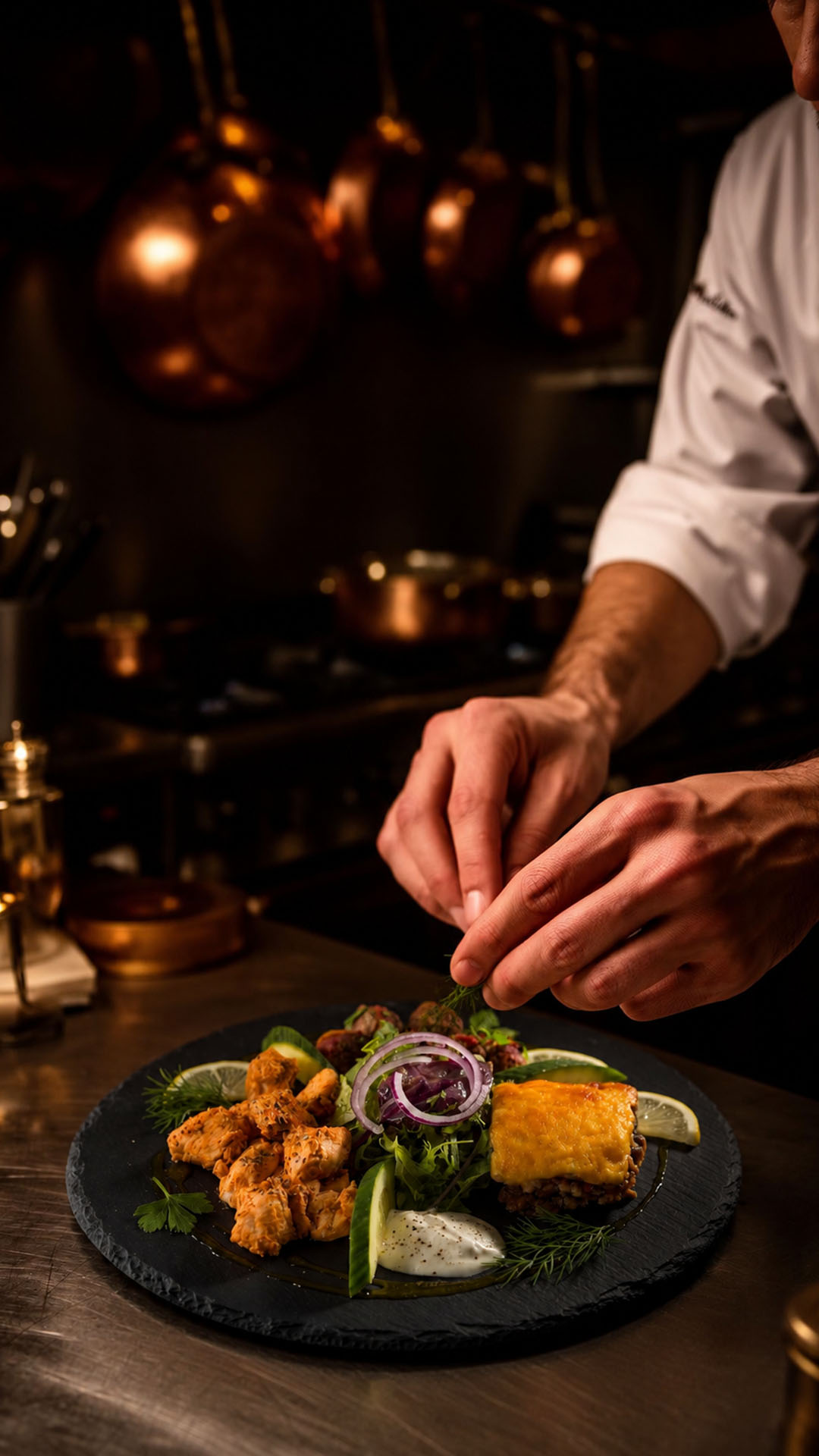 Chef plating an Anatolian dish